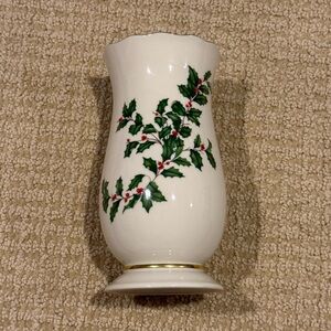 Antique Lenox Festive Christmas Holly Vase 8” Tall with Gold Trim